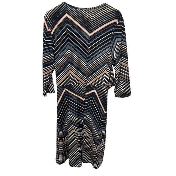 Cato Dress Womens Large Flare Brown Blue Chevron Striped V Neck Work Fall Casual - Picture 8 of 11